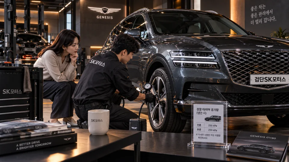 검사 전에 타이어 공기압은 어느 상태에서 맞추나요?