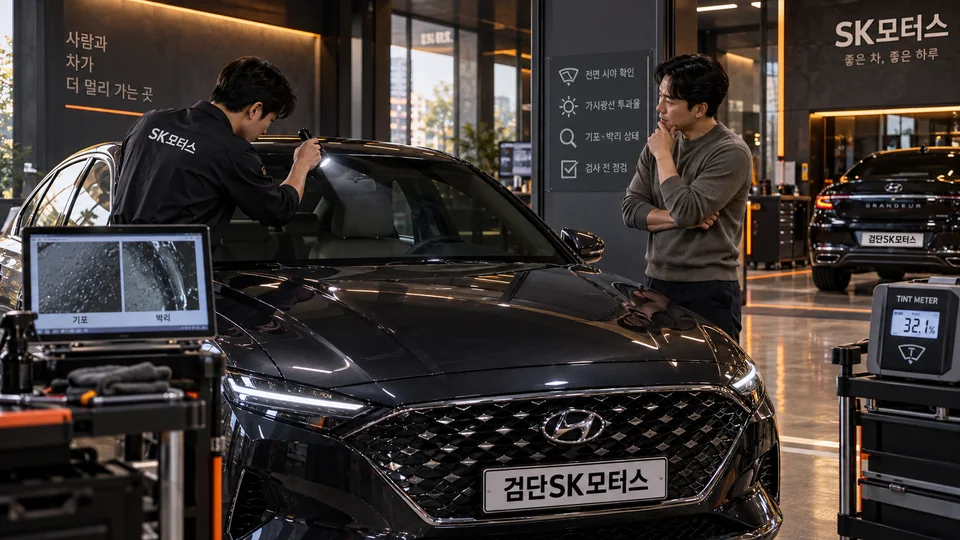 앞유리 선팅이 너무 어두우면 검사 전에 무엇을 확인하나요?
