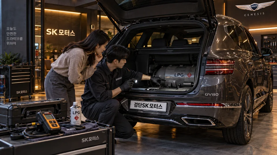 LPG 탱크 주변에서 냄새가 나면 검사 전에 어떻게 하나요?