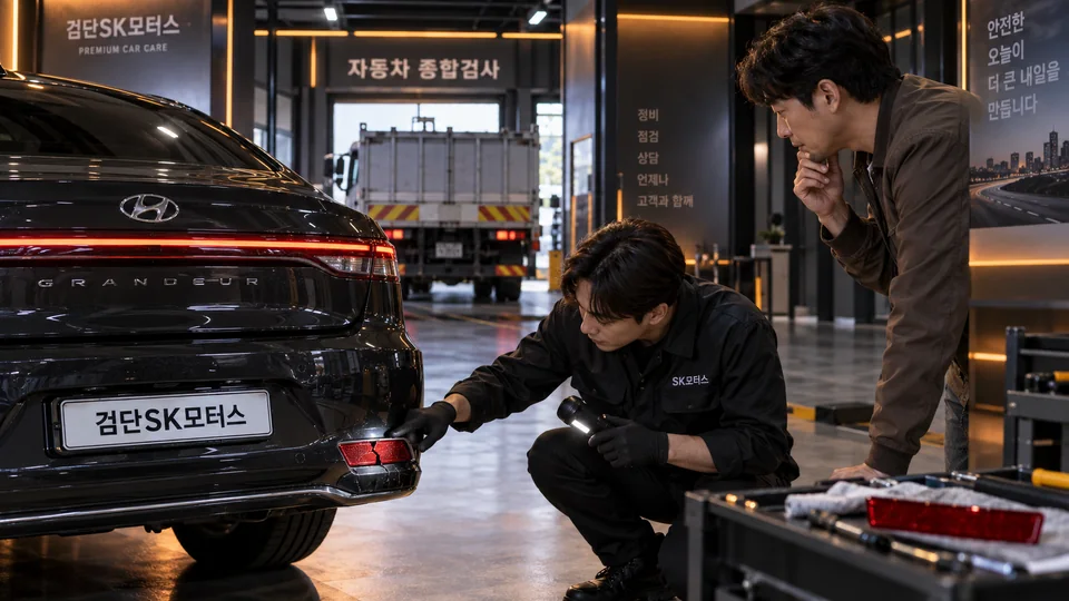 후부반사기가 깨졌다면 검사 전에 어떻게 하나요?