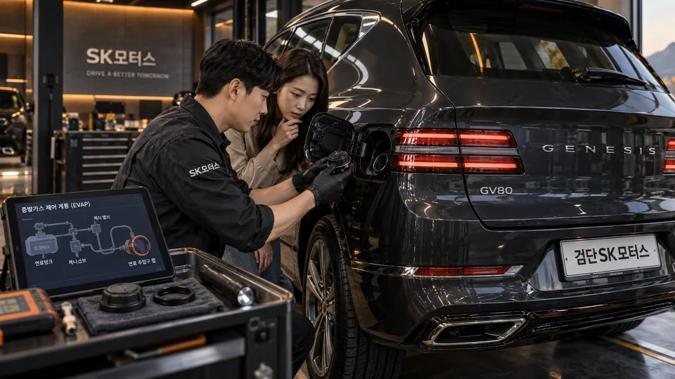연료 주입구 캡이 헐거우면 검사 전에 무엇을 확인하나요?