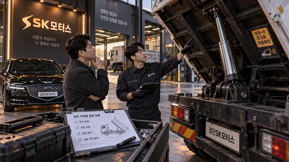 덤프 적재함 안전장치는 검사 전에 무엇을 보나요?