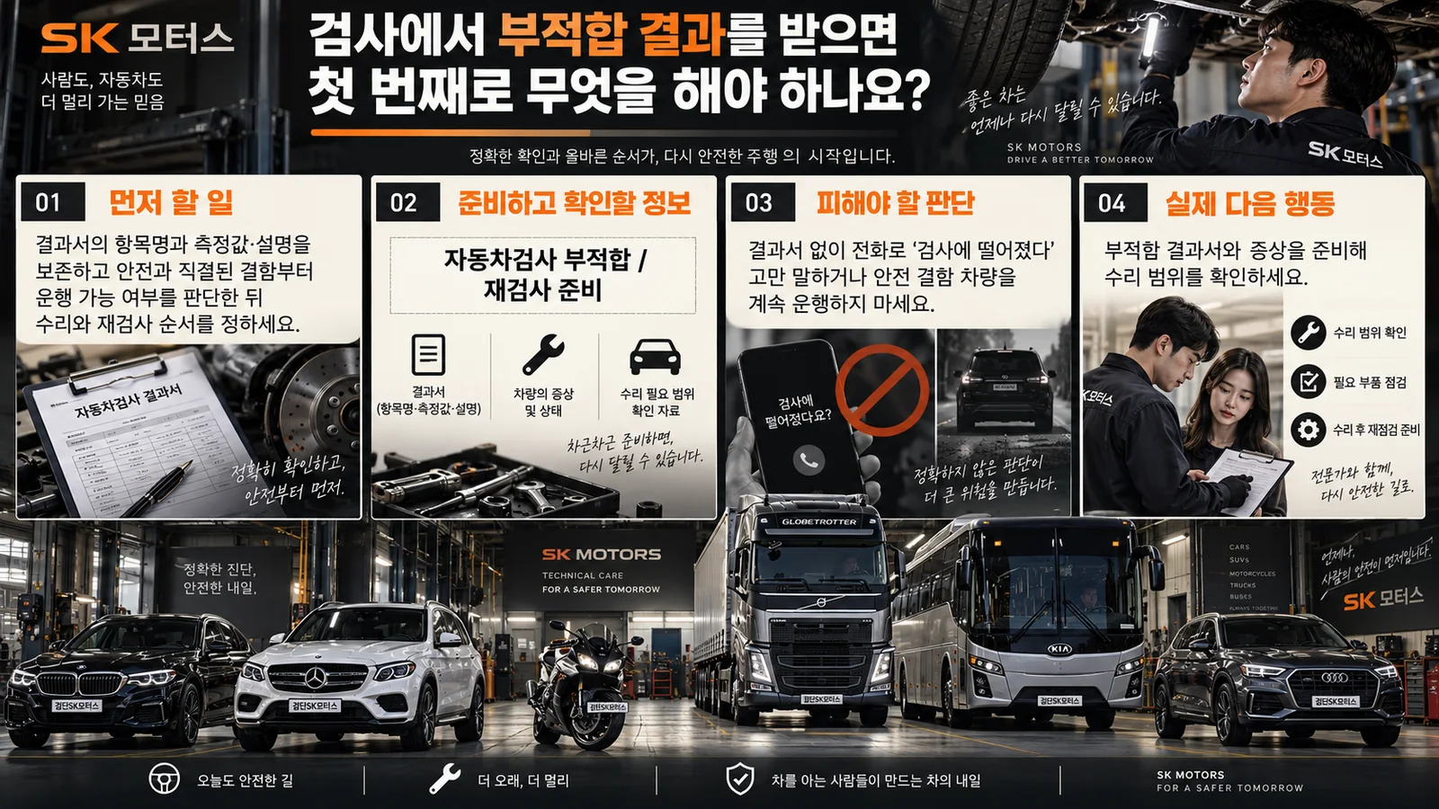 검사에서 부적합 결과를 받으면 첫 번째로 무엇을 해야 하나요? — 주요 확인 순서 인포그래픽