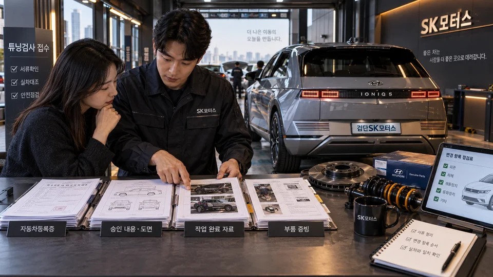 튜닝검사 당일 서류는 어떻게 한 묶음으로 준비하나요?