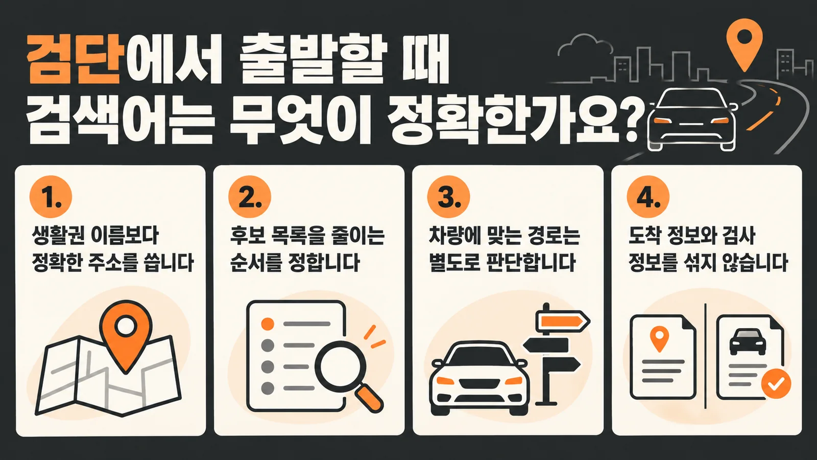 검단에서 출발할 때 검색어는 무엇이 정확한가요? — 주요 확인 순서 인포그래픽