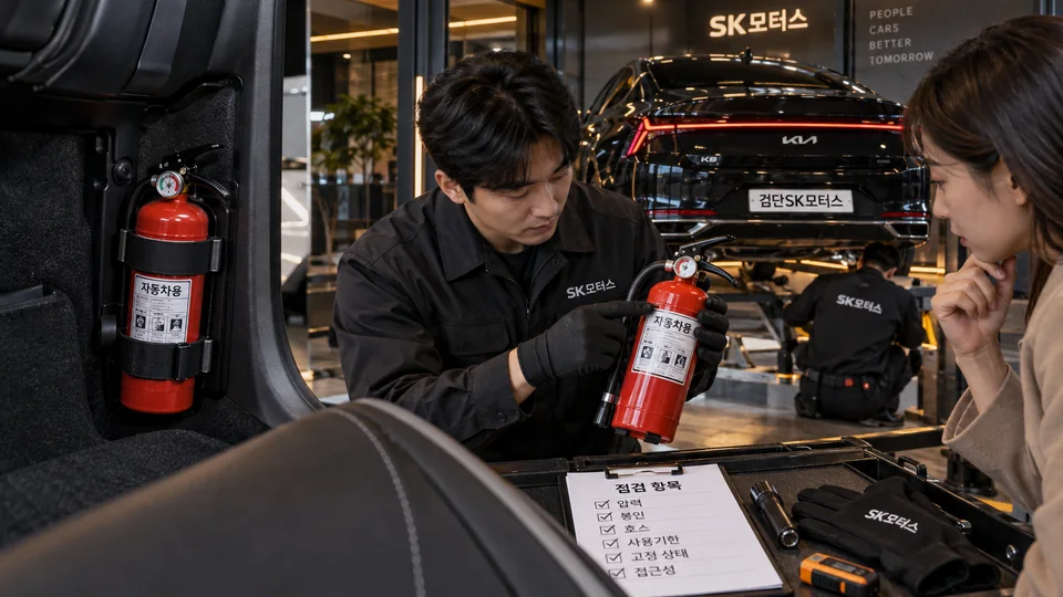 차량용 소화기 자동차검사, 비치보다 규격·고정·사용 가능 상태